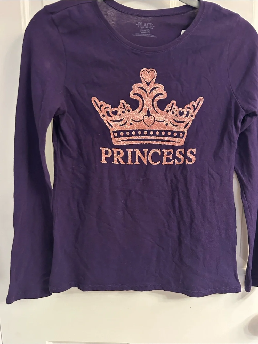 NWT-The Children's Place Purple Long Sleeve Tee with Rose Gold  Crown Graphic